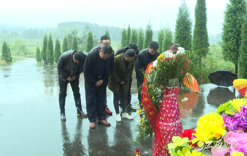 浮山村村民清明祭拜伍中豪烈士墓